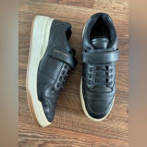 AUTHENTIC Saint Laurent SL24 Black Perforated Leather Sneakers Size 43 / US 10